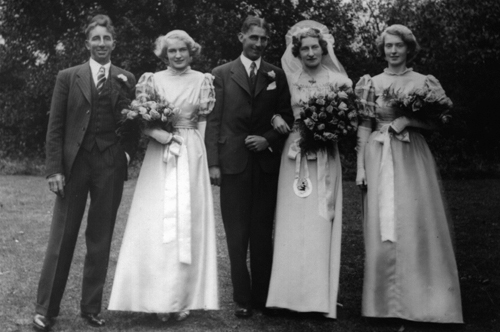 The wedding of Daphne and Bryan Edginton with Bryan's brother Ralph and  Daphne's sisters, Vivienne (L) and Monica  